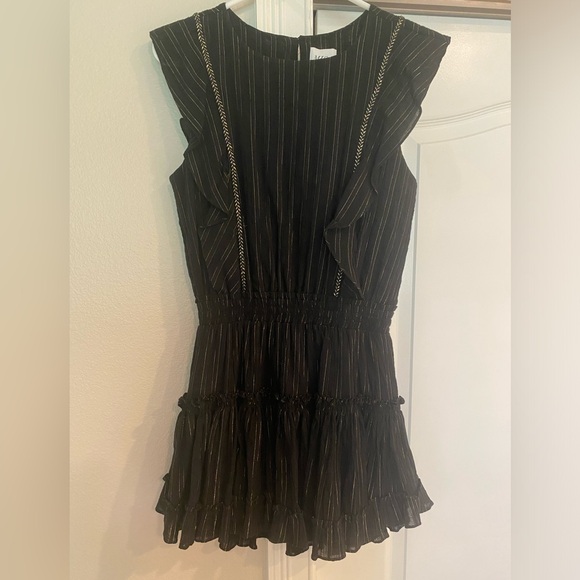 MISA Los Angeles Cielle Ruffle Bib Black Gold Mini Dress - Picture 4 of 6